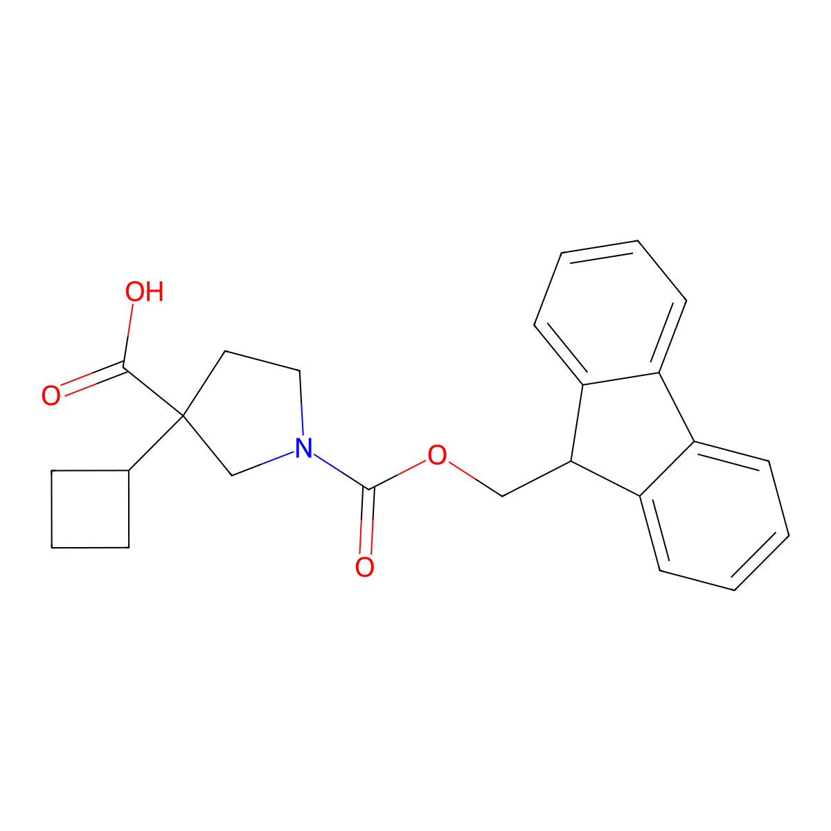 3-Cyclobutyl-1-(9H-fluoren-9-ylmethoxycarbonyl)pyrrolidine-3-carboxylic acid molecular structure, CAS 2287283-66-1