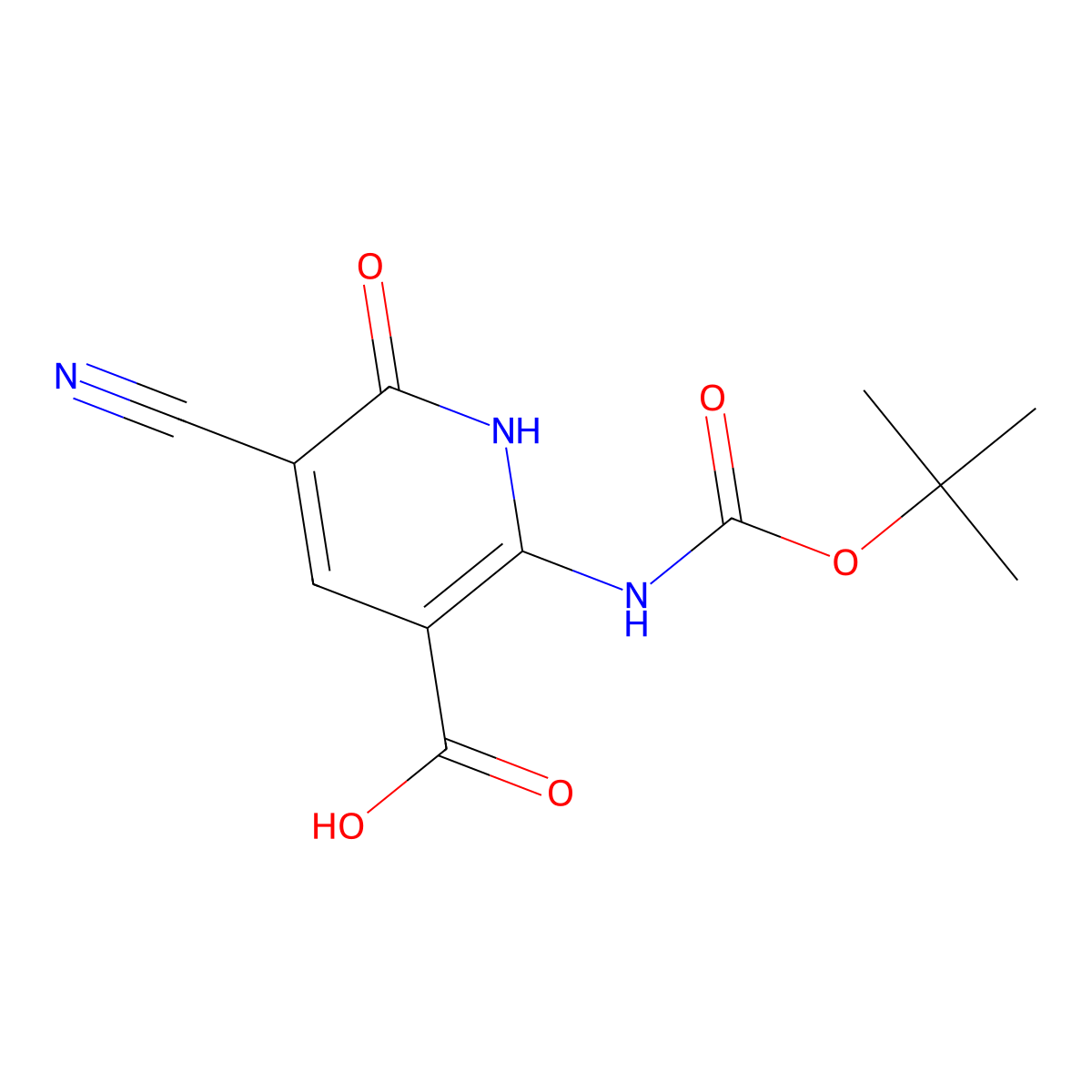2-{[(Tert-butoxy)carbonyl]amino}-5-cyano-6-oxo-1,6-dihydropyridine-3-carboxylic acid molecular structure, CAS 2287284-06-2
