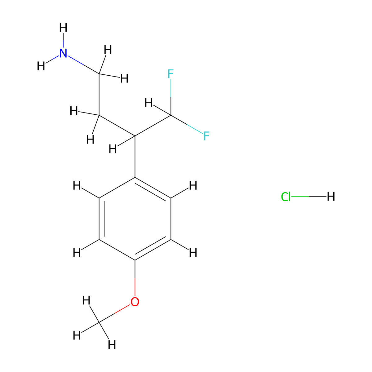 4,4-Difluoro-3-(4-methoxyphenyl)butan-1-amine hydrochloride molecular structure, CAS 2287284-10-8