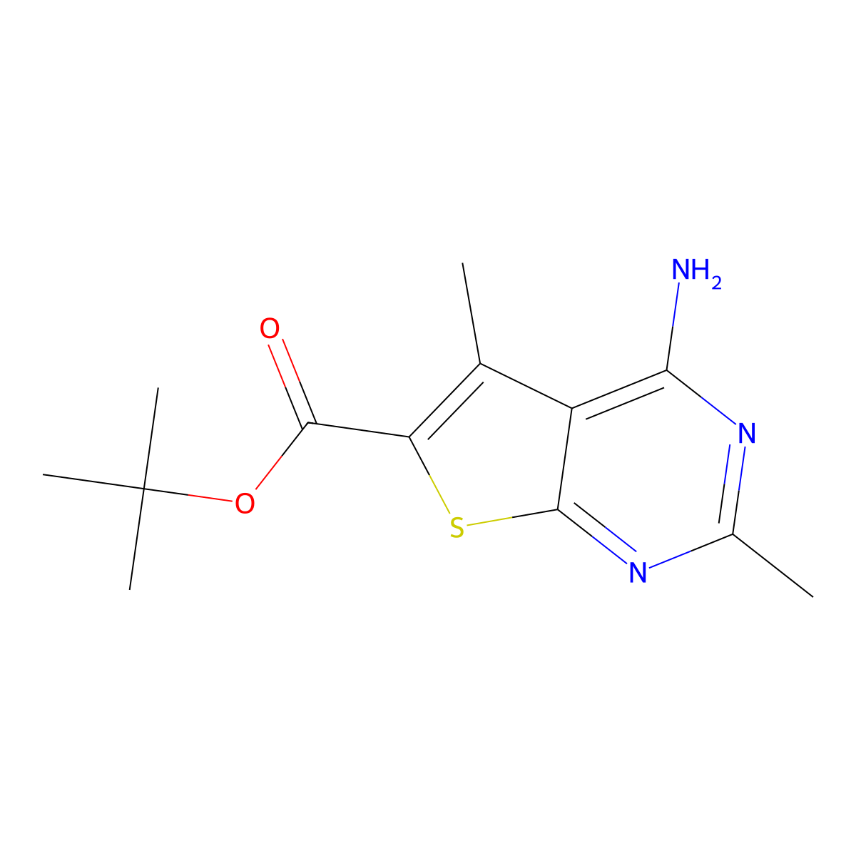 Tert-butyl 4-amino-2,5-dimethylthieno[2,3-d]pyrimidine-6-carboxylate molecular structure, CAS 2287284-13-1