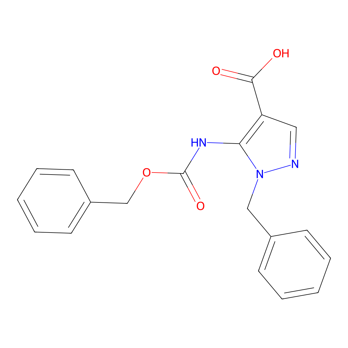 1-benzyl-5-{[(benzyloxy)carbonyl]amino}-1H-pyrazole-4-carboxylic acid molecular structure, CAS 2287284-22-2
