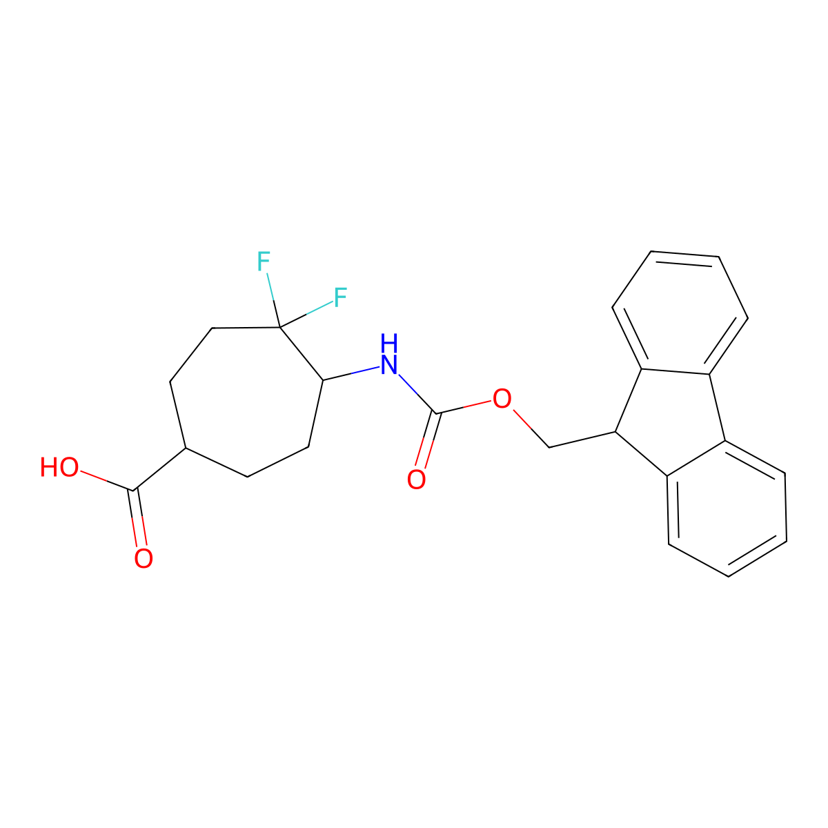 5-(9H-Fluoren-9-ylmethoxycarbonylamino)-4,4-difluorocycloheptane-1-carboxylic acid molecular structure, CAS 2287285-12-3