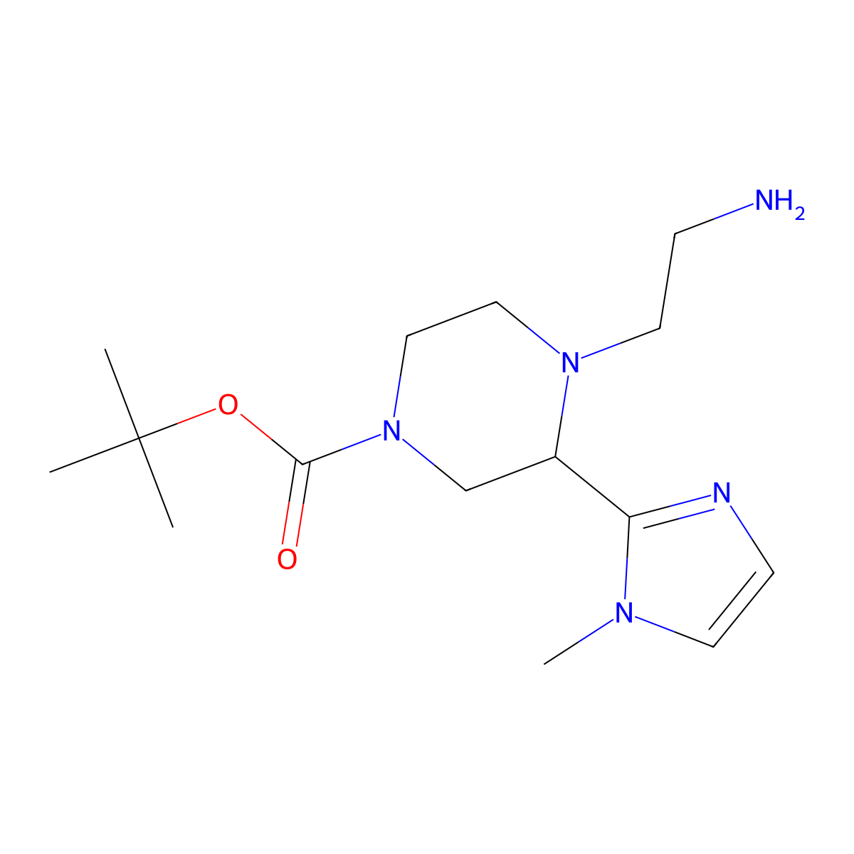 tert-butyl 4-(2-aminoethyl)-3-(1-methyl-1H-imidazol-2-yl)piperazine-1-carboxylate molecular structure, CAS 2287285-13-4
