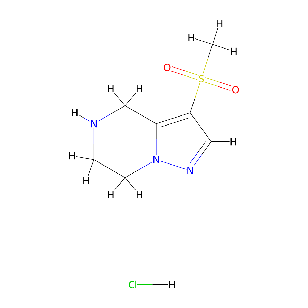 3-methanesulfonyl-4H,5H,6H,7H-pyrazolo(1,5-a)pyrazine hydrochloride molecular structure, CAS 2287285-15-6