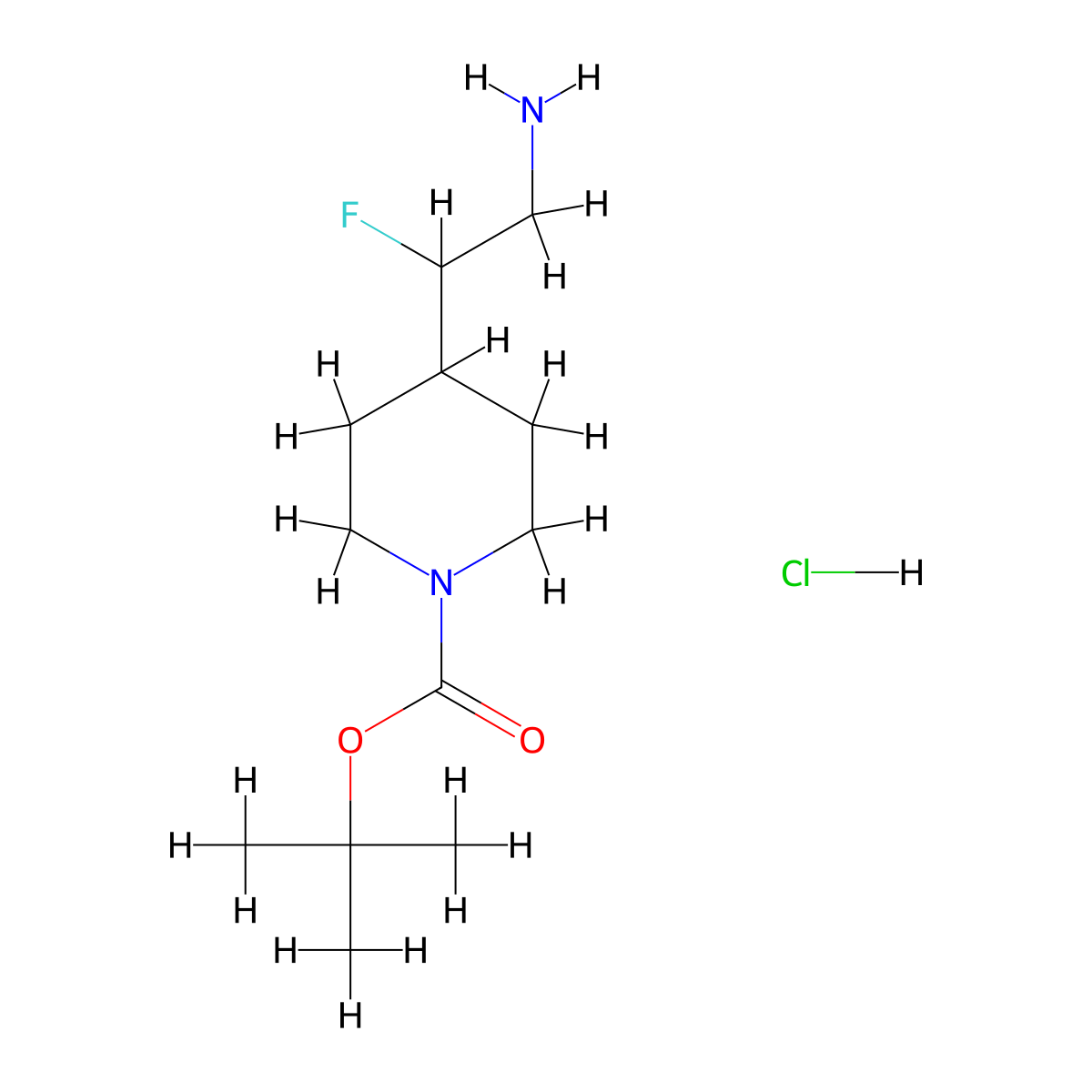 Tert-butyl 4-(2-amino-1-fluoroethyl)piperidine-1-carboxylate hydrochloride molecular structure, CAS 2287285-19-0