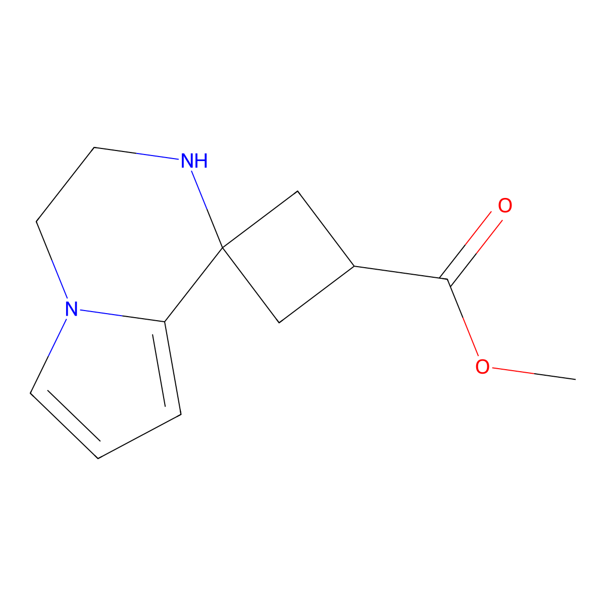 methyl 3',4'-dihydro-2'H-spiro[cyclobutane-1,1'-pyrrolo[1,2-a]pyrazine]-3-carboxylate molecular structure, CAS 2287285-54-3