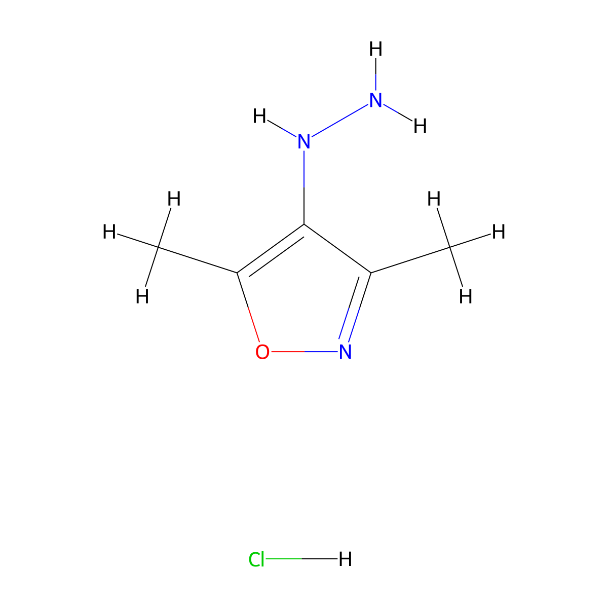 4-Hydrazinyl-3,5-dimethyl-1,2-oxazolehydrochloride molecular structure, CAS 2287286-03-5