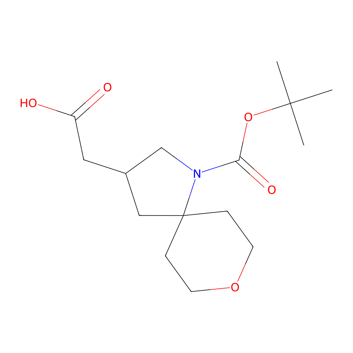 2-{1-[(Tert-butoxy)carbonyl]-8-oxa-1-azaspiro[4.5]decan-3-yl}aceticacid molecular structure, CAS 2287286-10-4
