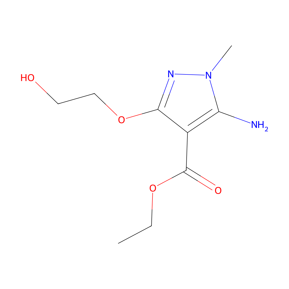 ethyl 5-amino-3-(2-hydroxyethoxy)-1-methyl-1H-pyrazole-4-carboxylate molecular structure, CAS 2287286-19-3