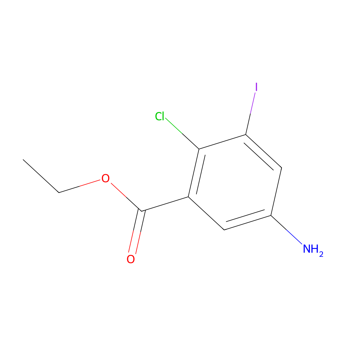 Ethyl 5-amino-2-chloro-3-iodobenzoate molecular structure, CAS 2287286-35-3