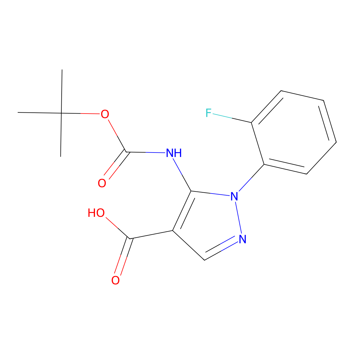 5-{[(tert-butoxy)carbonyl]amino}-1-(2-fluorophenyl)-1H-pyrazole-4-carboxylic acid molecular structure, CAS 2287286-44-4