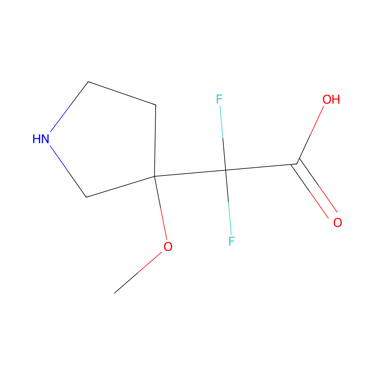 2,2-Difluoro-2-(3-methoxypyrrolidin-3-yl)acetic acid molecular structure, CAS 2287286-96-6