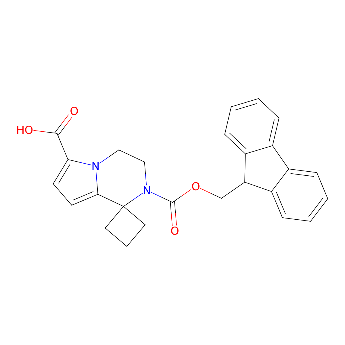 2'-{[(9H-fluoren-9-yl)methoxy]carbonyl}-3',4'-dihydro-2'H-spiro[cyclobutane-1,1'-pyrrolo[1,2-a]pyrazine]-6'-carboxylic acid molecular structure, CAS 2287287-09-4