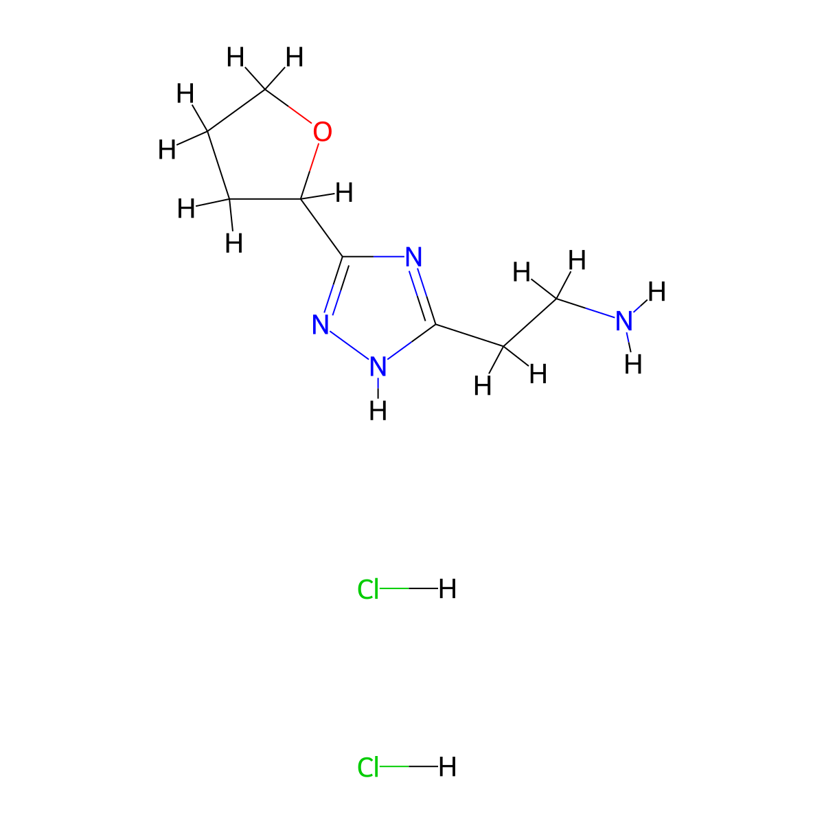 2-[5-(oxolan-2-yl)-4H-1,2,4-triazol-3-yl]ethan-1-amine dihydrochloride molecular structure, CAS 2287287-36-7