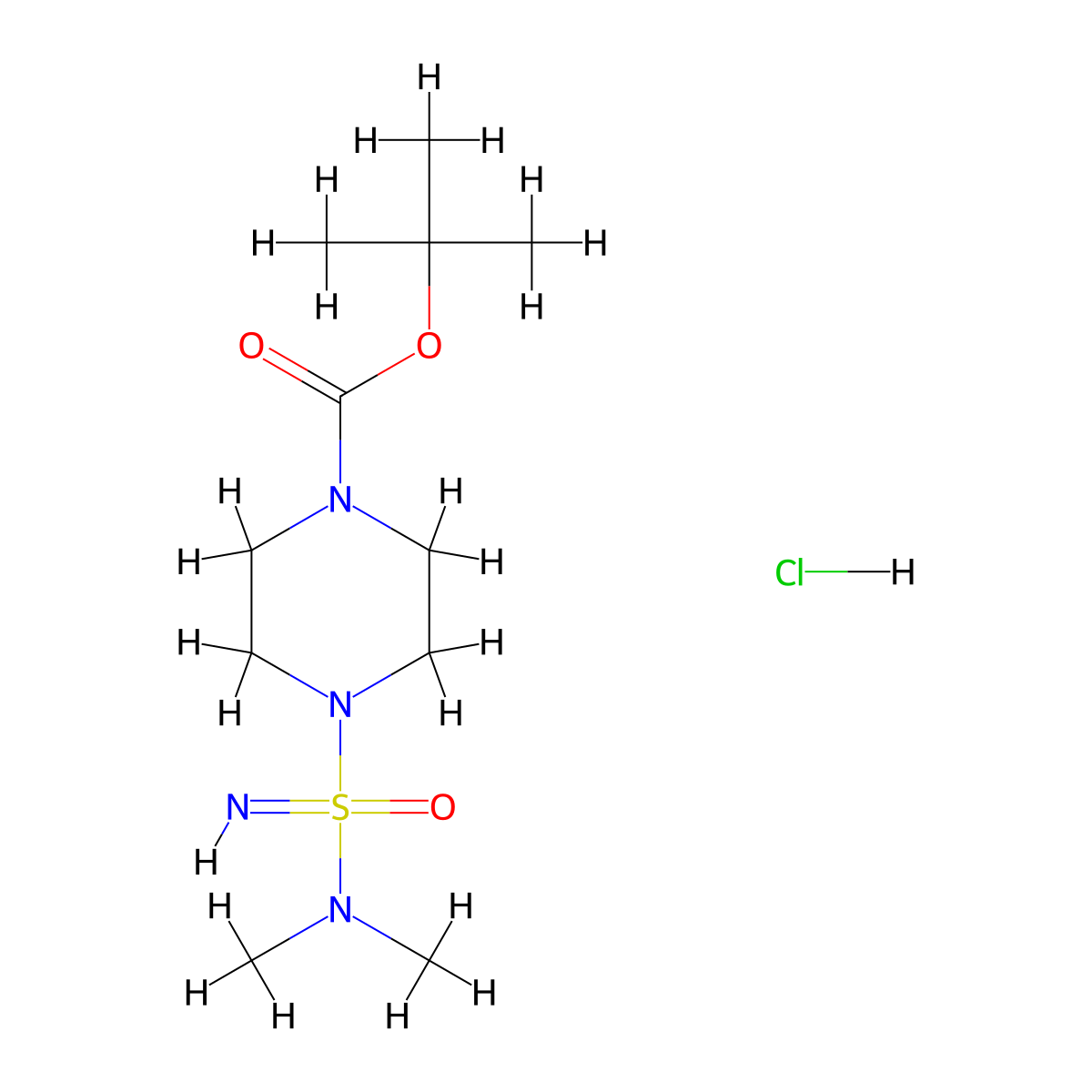tert-butyl 4-(dimethyl-S-aminosulfonimidoyl)piperazine-1-carboxylate hydrochloride molecular structure, CAS 2287287-54-9