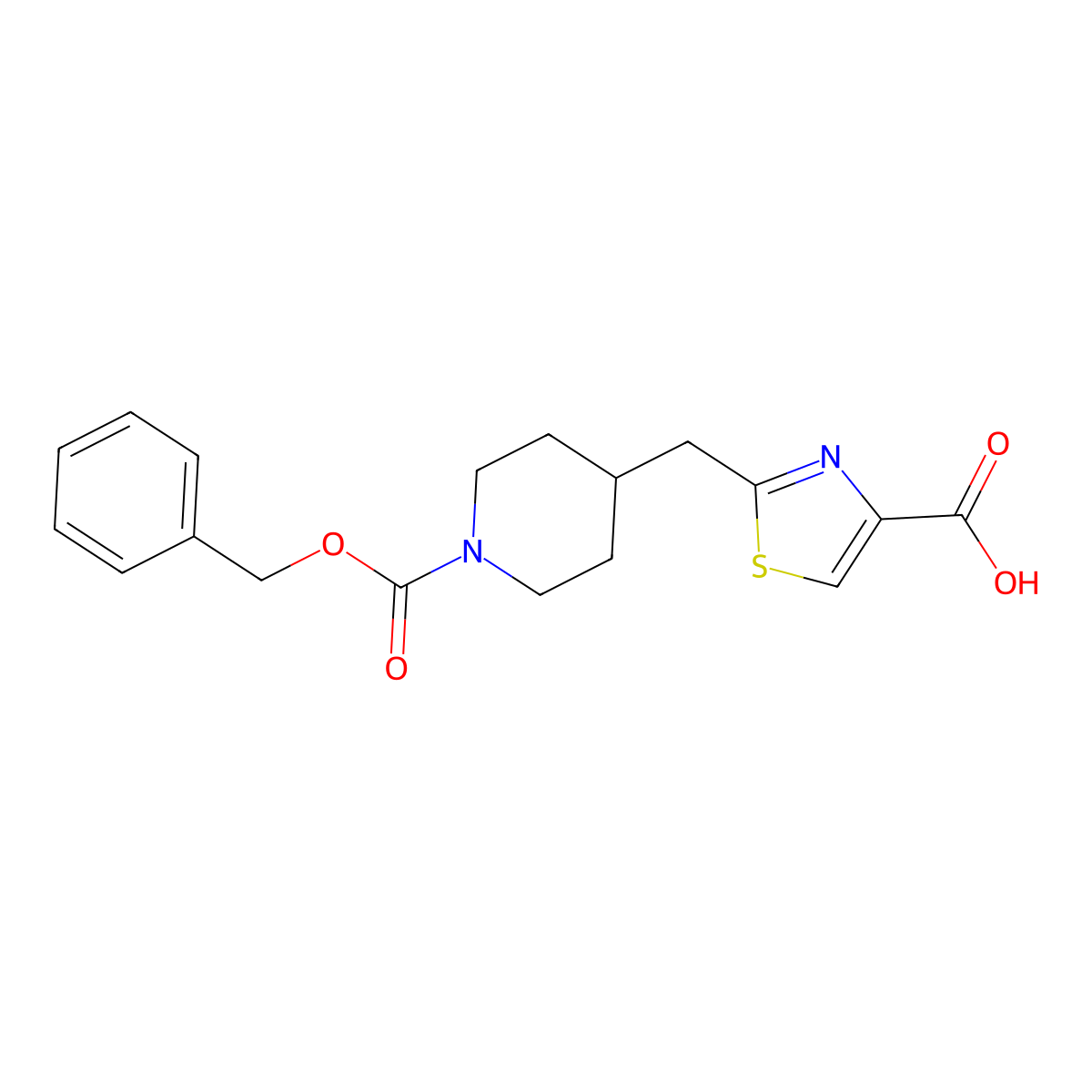 2-({1-[(Benzyloxy)carbonyl]piperidin-4-yl}methyl)-1,3-thiazole-4-carboxylic acid molecular structure, CAS 2287287-87-8