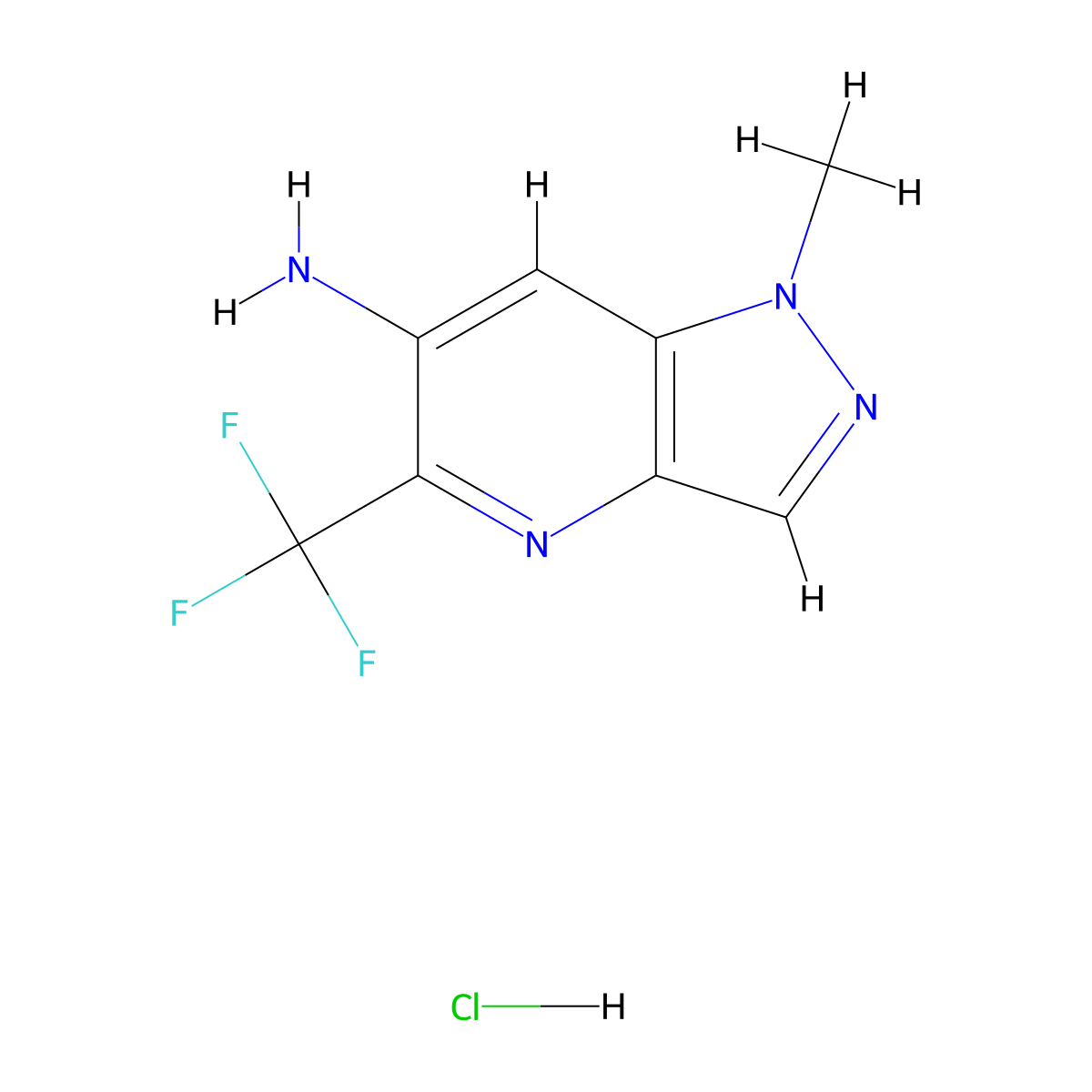 1-methyl-5-(trifluoromethyl)-1H-pyrazolo(4,3-b)pyridin-6-amine hydrochloride molecular structure, CAS 2287288-20-2