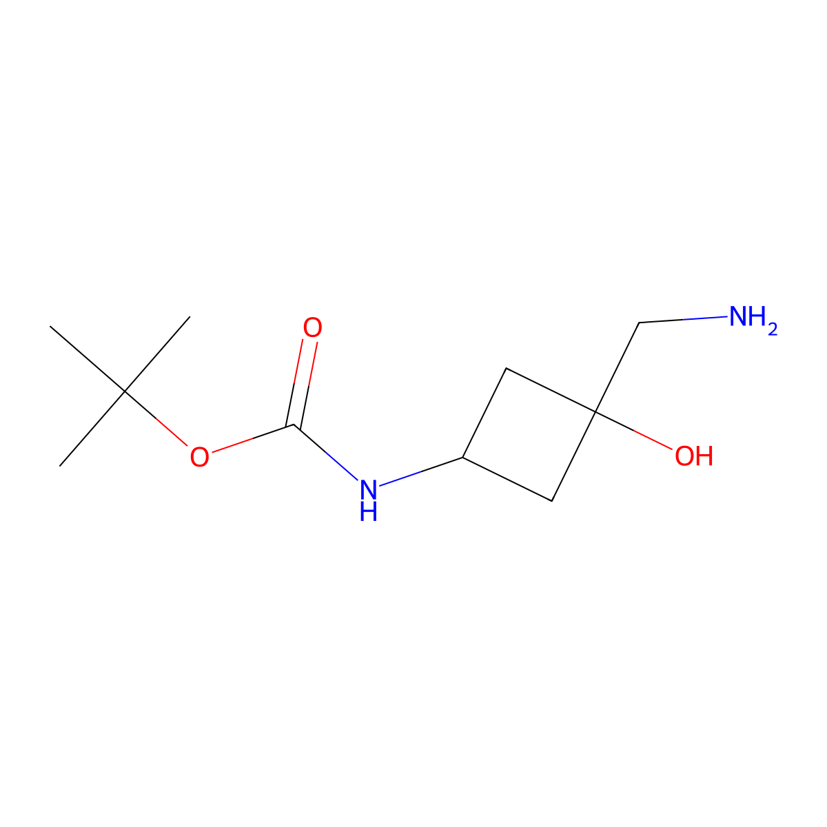 Tert-butyl N-[3-(aminomethyl)-3-hydroxycyclobutyl]carbamate molecular structure, CAS 2287288-39-3