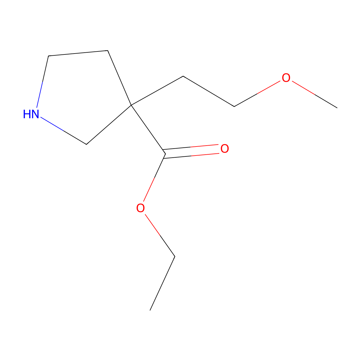 Ethyl 3-(2-methoxyethyl)pyrrolidine-3-carboxylate molecular structure, CAS 2287288-48-4