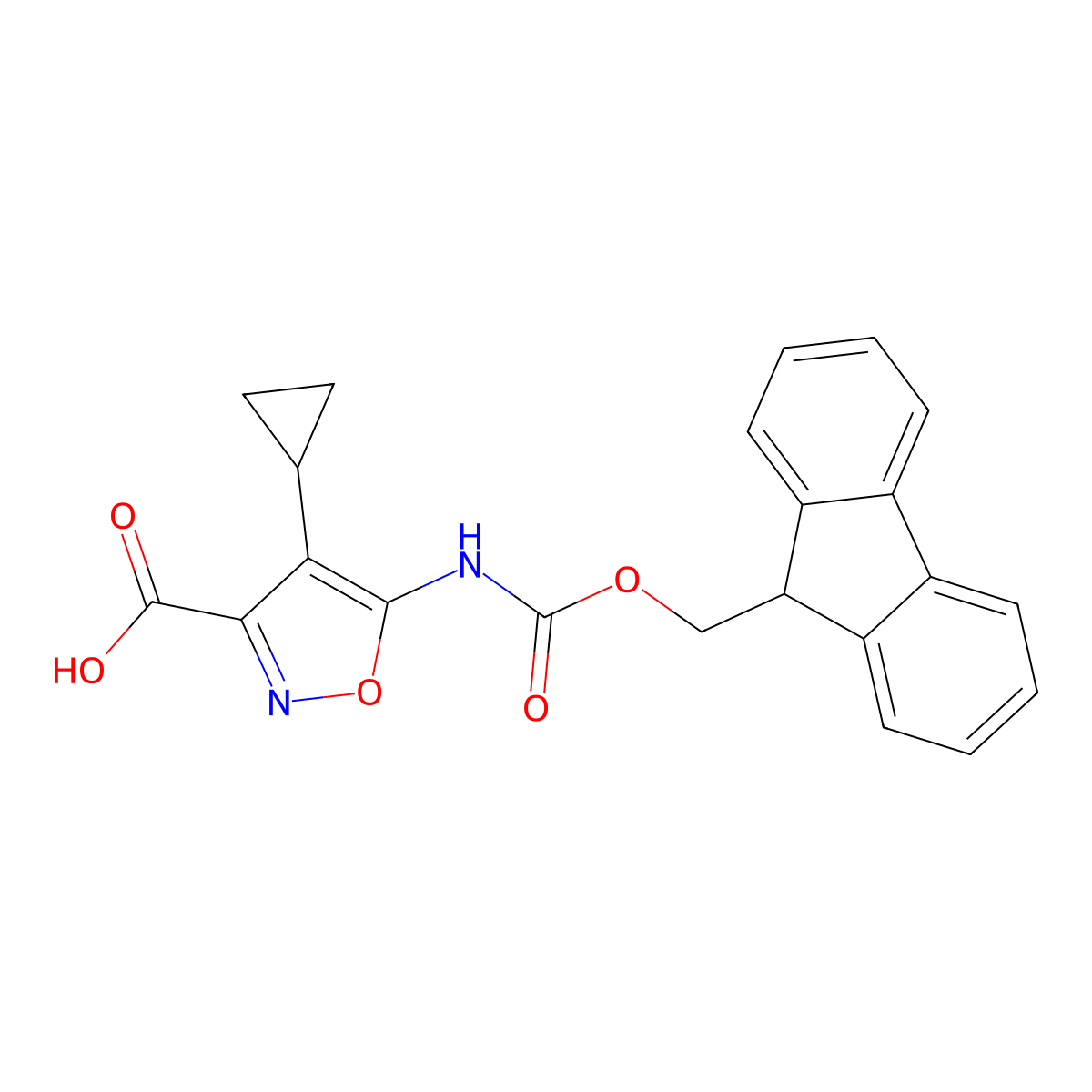 4-cyclopropyl-5-({[(9H-fluoren-9-yl)methoxy]carbonyl}amino)-1,2-oxazole-3-carboxylic acid molecular structure, CAS 2287288-52-0