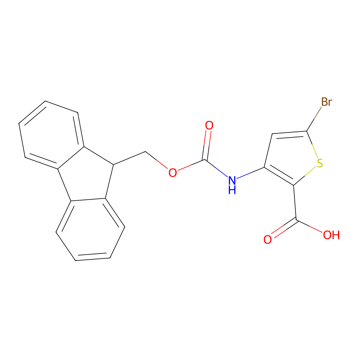 5-bromo-3-({[(9H-fluoren-9-yl)methoxy]carbonyl}amino)thiophene-2-carboxylic acid molecular structure, CAS 2287288-57-5