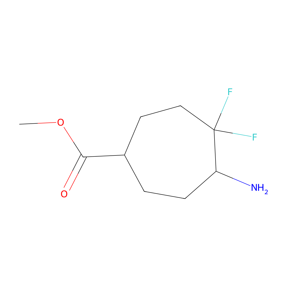 Methyl 5-amino-4,4-difluorocycloheptane-1-carboxylate molecular structure, CAS 2287288-69-9