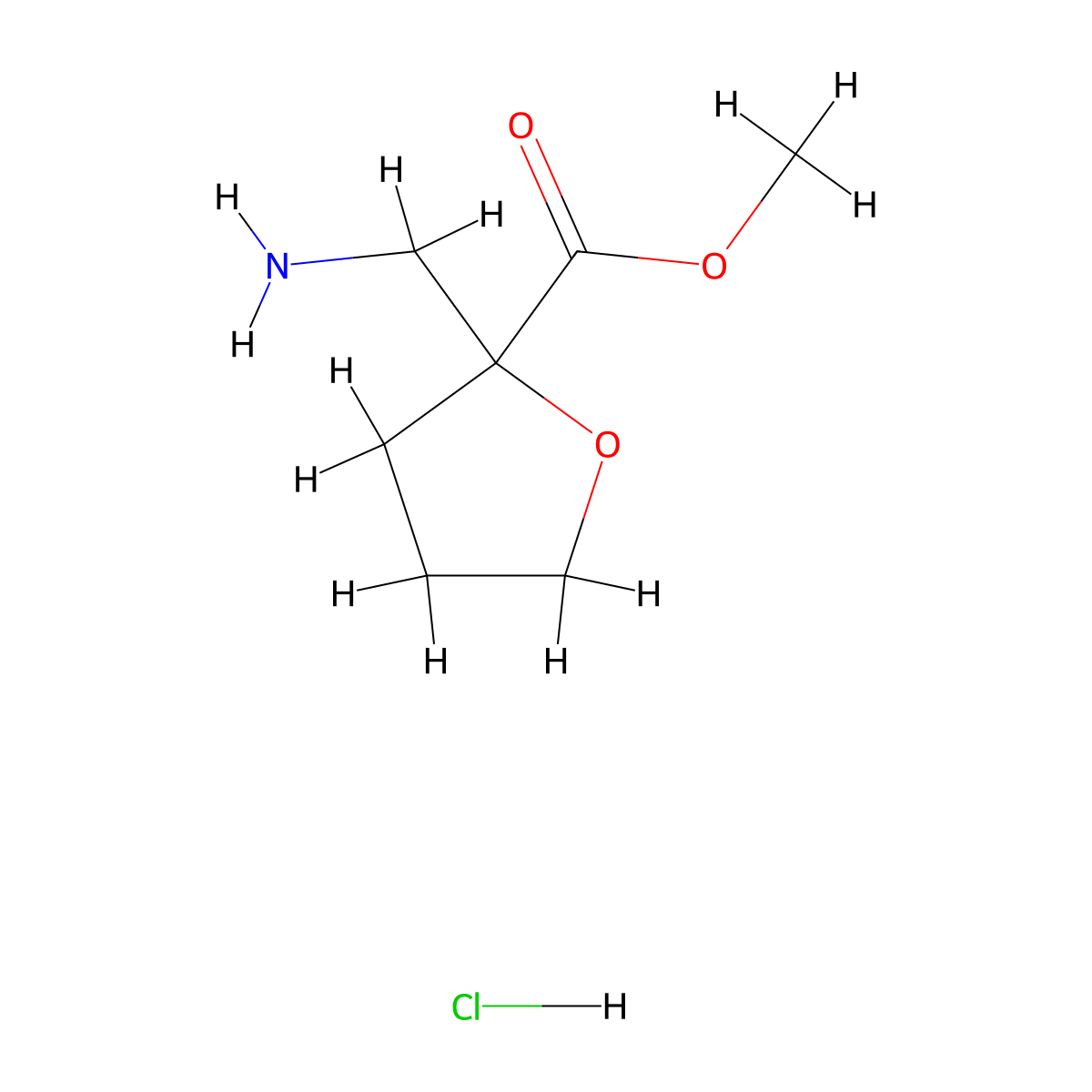 Methyl 2-(aminomethyl)oxolane-2-carboxylate hydrochloride molecular structure, CAS 2287288-91-7