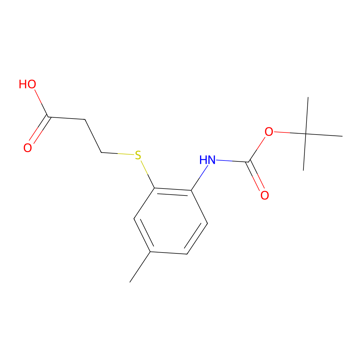 3-[(2-{[(Tert-butoxy)carbonyl]amino}-5-methylphenyl)sulfanyl]propanoic acid molecular structure, CAS 2287288-95-1