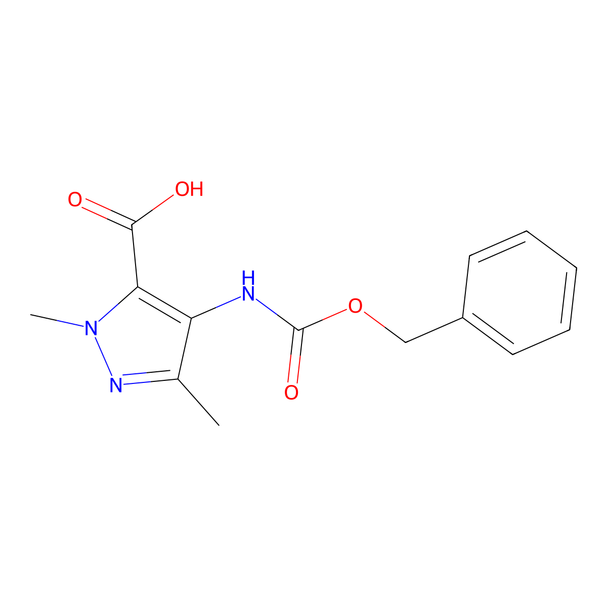 4-{[(benzyloxy)carbonyl]amino}-1,3-dimethyl-1H-pyrazole-5-carboxylic acid molecular structure, CAS 2287289-49-8
