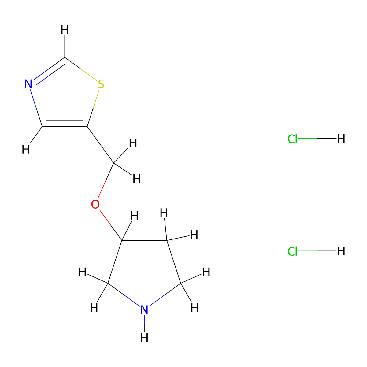 5-[(Pyrrolidin-3-yloxy)methyl]-1,3-thiazole dihydrochloride molecular structure, CAS 2287289-57-8