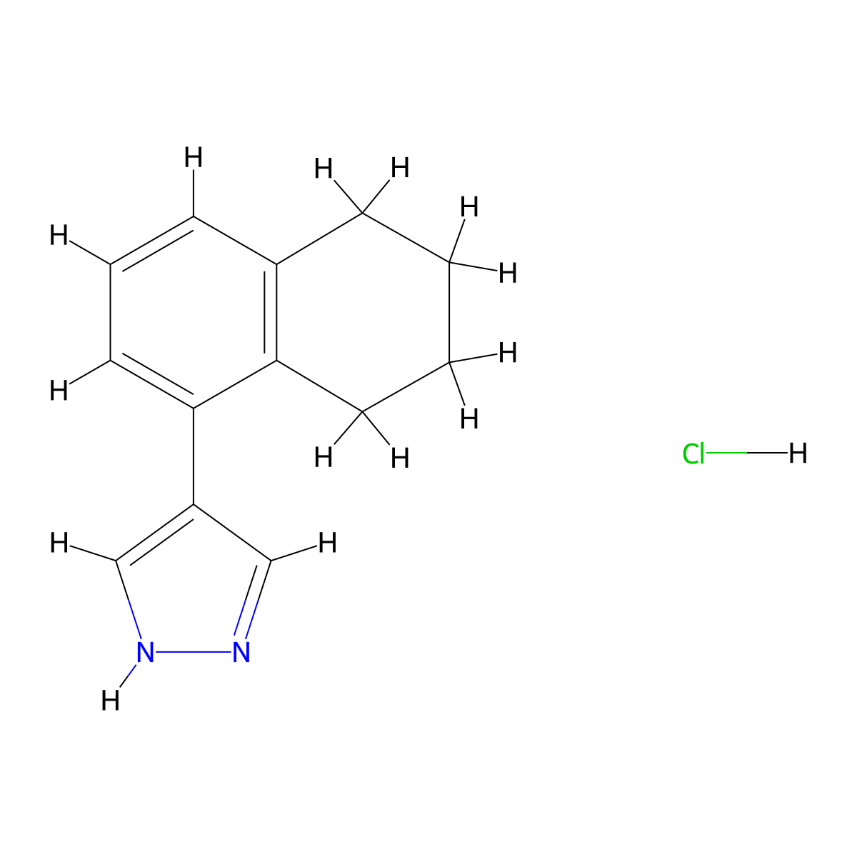 4-(5,6,7,8-tetrahydronaphthalen-1-yl)-1H-pyrazole hydrochloride molecular structure, CAS 2287289-59-0