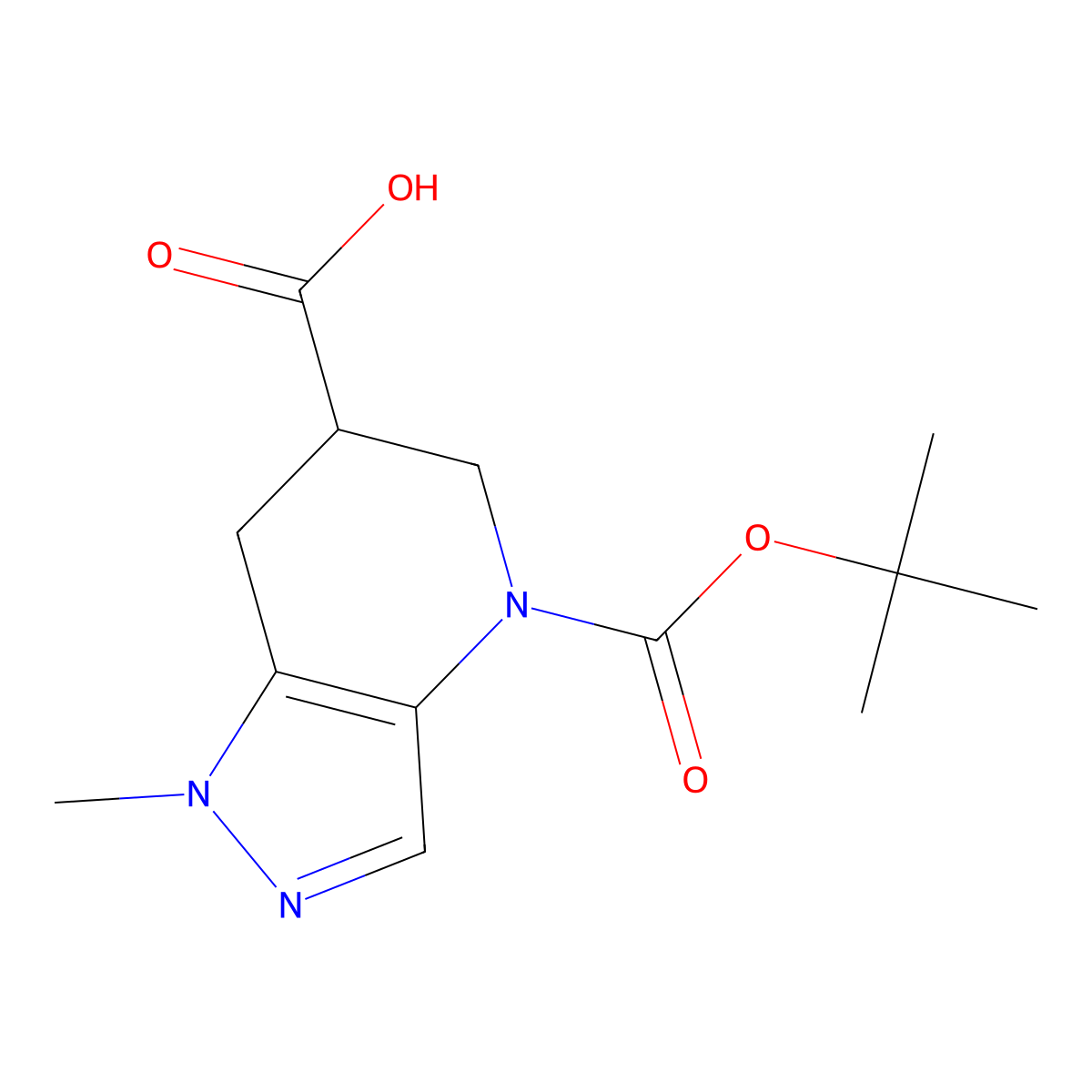 4-[(tert-butoxy)carbonyl]-1-methyl-1H,4H,5H,6H,7H-pyrazolo[4,3-b]pyridine-6-carboxylic acid molecular structure, CAS 2287289-63-6