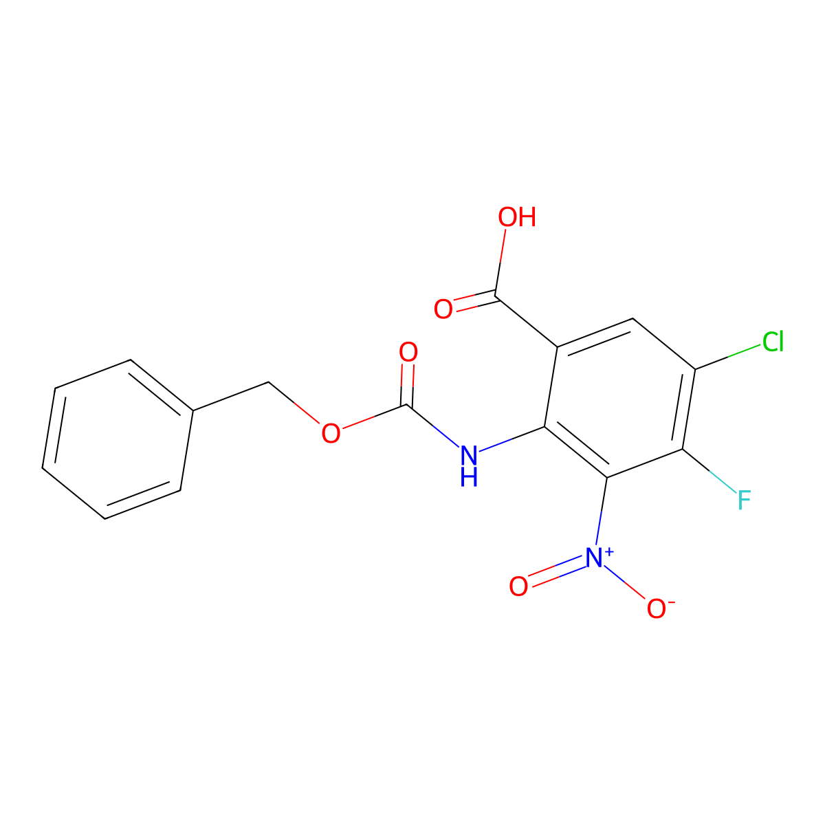 2-{[(Benzyloxy)carbonyl]amino}-5-chloro-4-fluoro-3-nitrobenzoic acid molecular structure, CAS 2287289-72-7