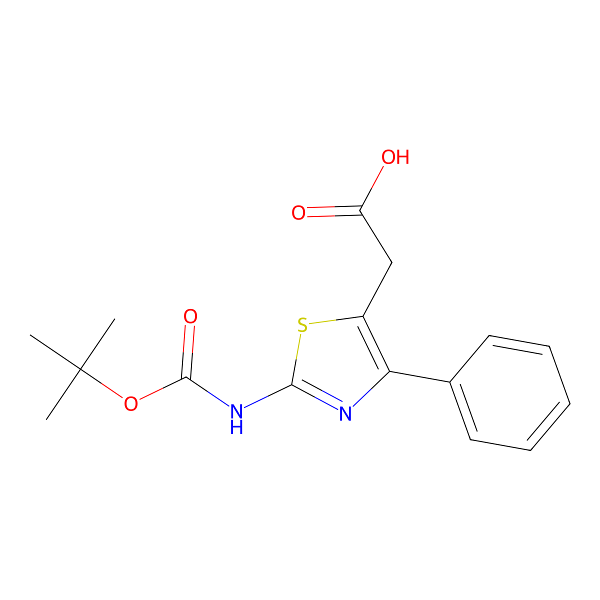 2-(2-{[(Tert-butoxy)carbonyl]amino}-4-phenyl-1,3-thiazol-5-yl)acetic acid molecular structure, CAS 2287289-89-6