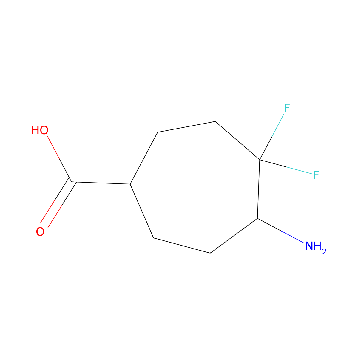 5-Amino-4,4-difluorocycloheptane-1-carboxylic acid molecular structure, CAS 2287289-93-2
