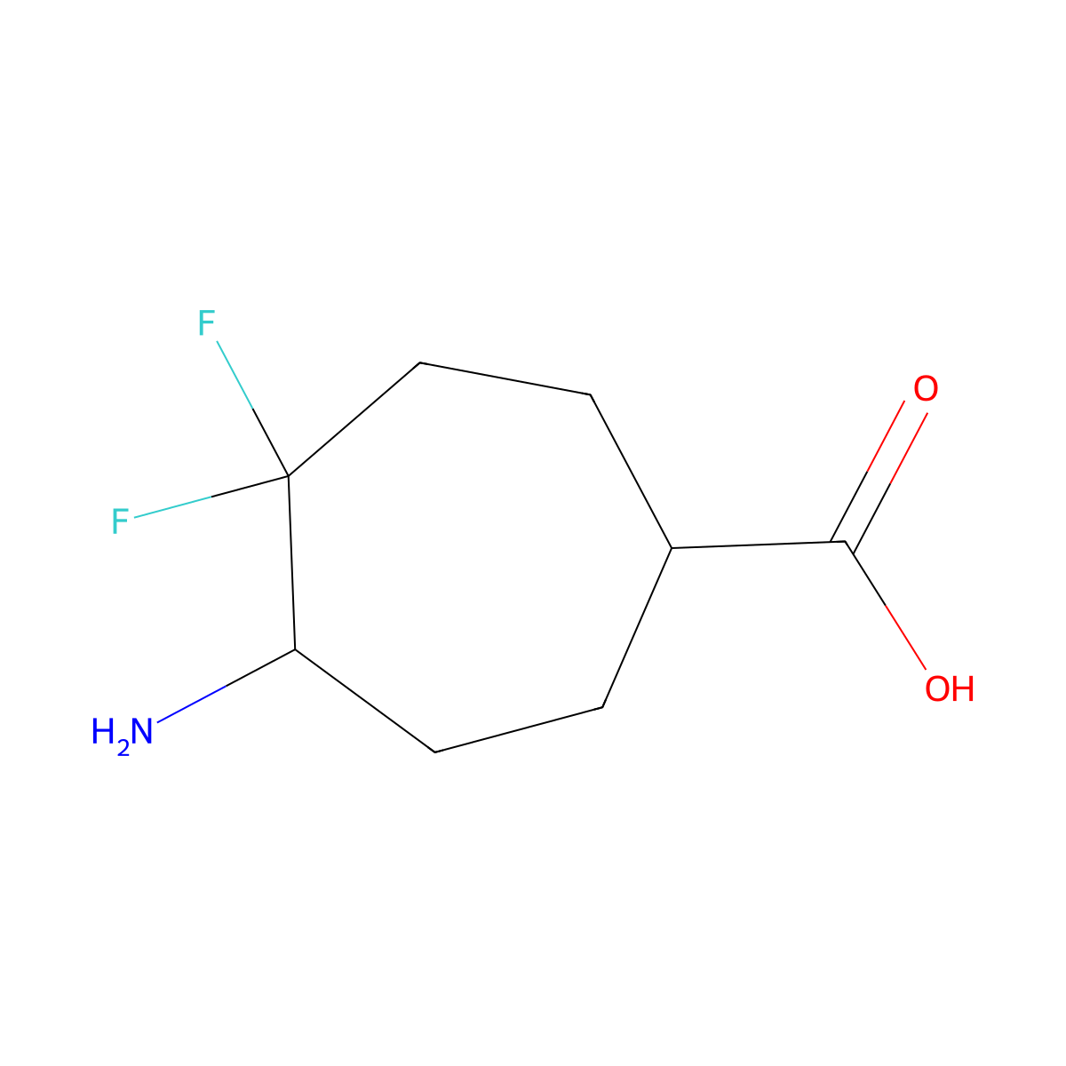 5-Amino-4,4-difluorocycloheptane-1-carboxylic acid molecular structure, CAS 2287289-93-2