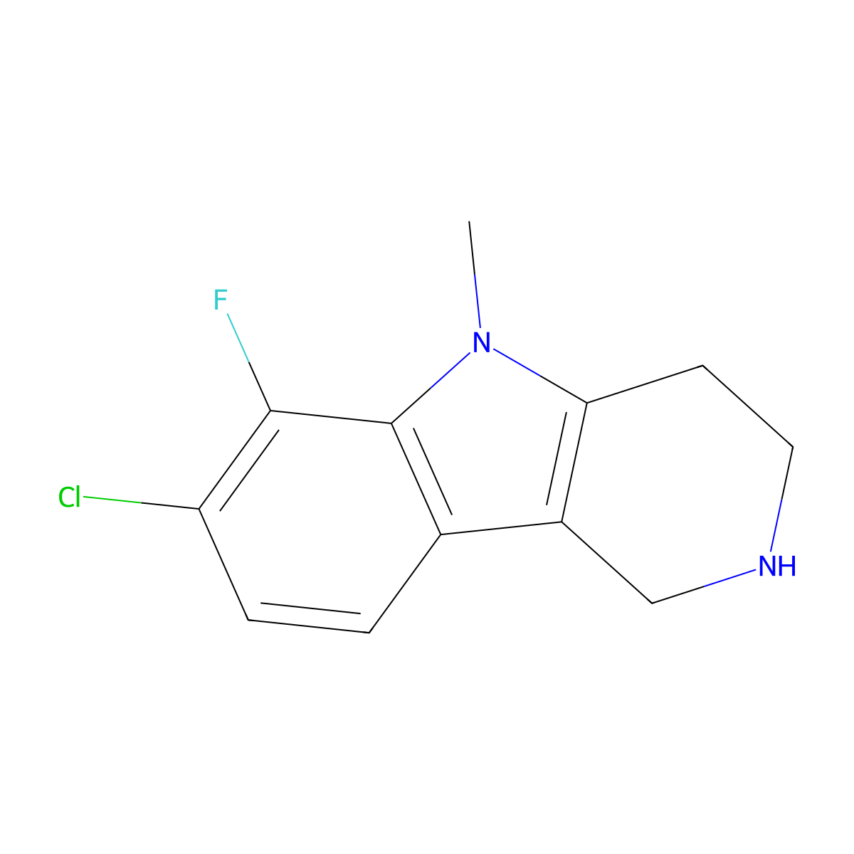 7-chloro-6-fluoro-5-methyl-1H,2H,3H,4H,5H-pyrido[4,3-b]indole molecular structure, CAS 2287290-01-9