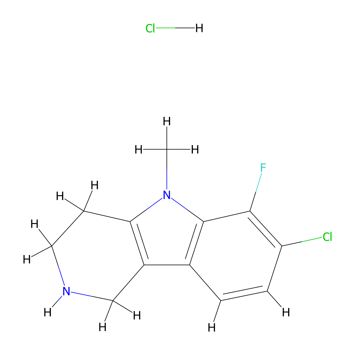 7-chloro-6-fluoro-5-methyl-1H,2H,3H,4H,5H-pyrido[4,3-b]indole hydrochloride molecular structure, CAS 2287290-02-0