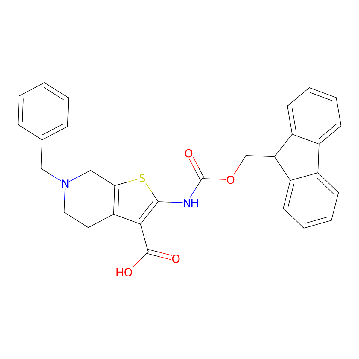 6-benzyl-2-({[(9H-fluoren-9-yl)methoxy]carbonyl}amino)-4H,5H,6H,7H-thieno[2,3-c]pyridine-3-carboxylic acid molecular structure, CAS 2287290-09-7