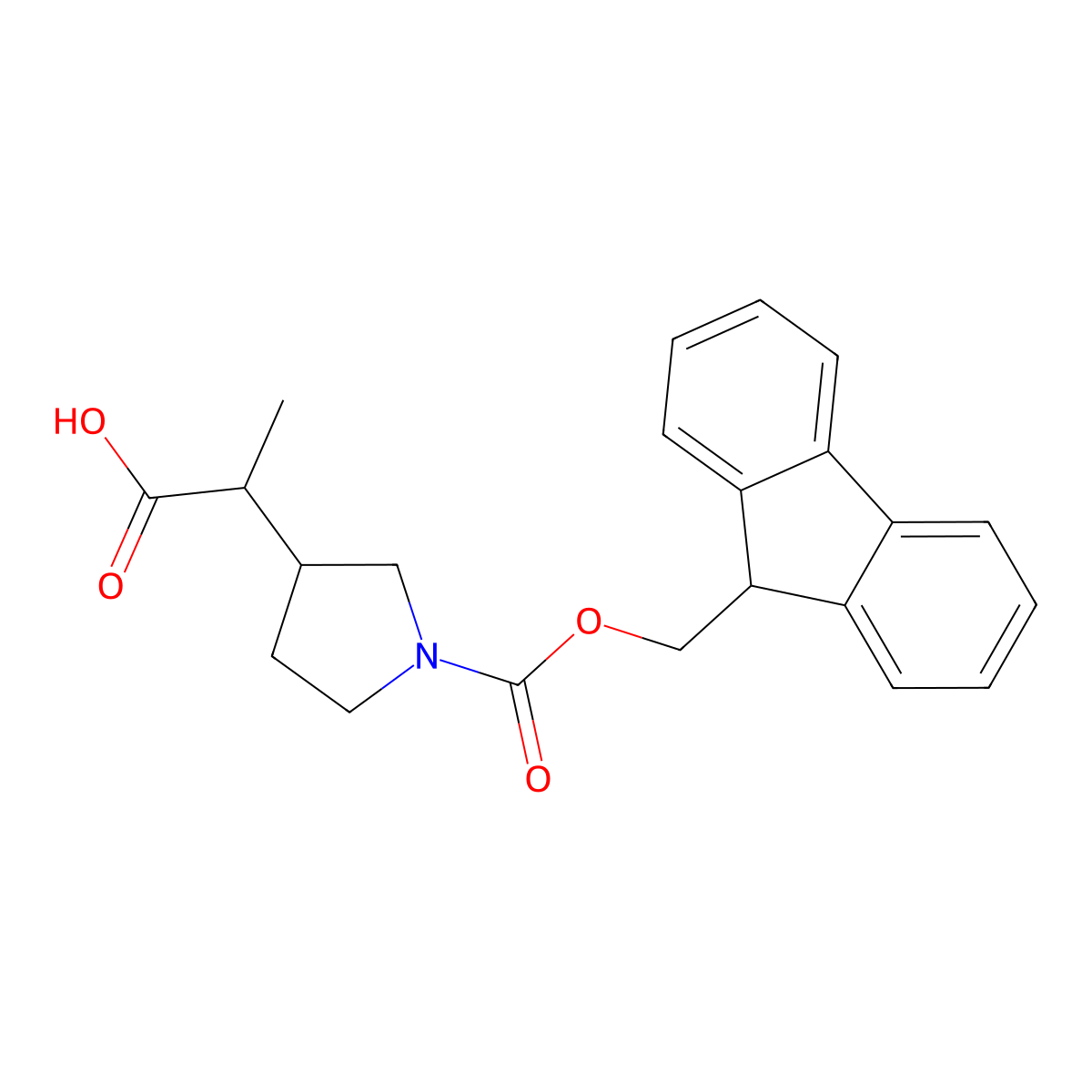 2-(1-{[(9H-fluoren-9-yl)methoxy]carbonyl}pyrrolidin-3-yl)propanoic acid molecular structure, CAS 2287290-28-0