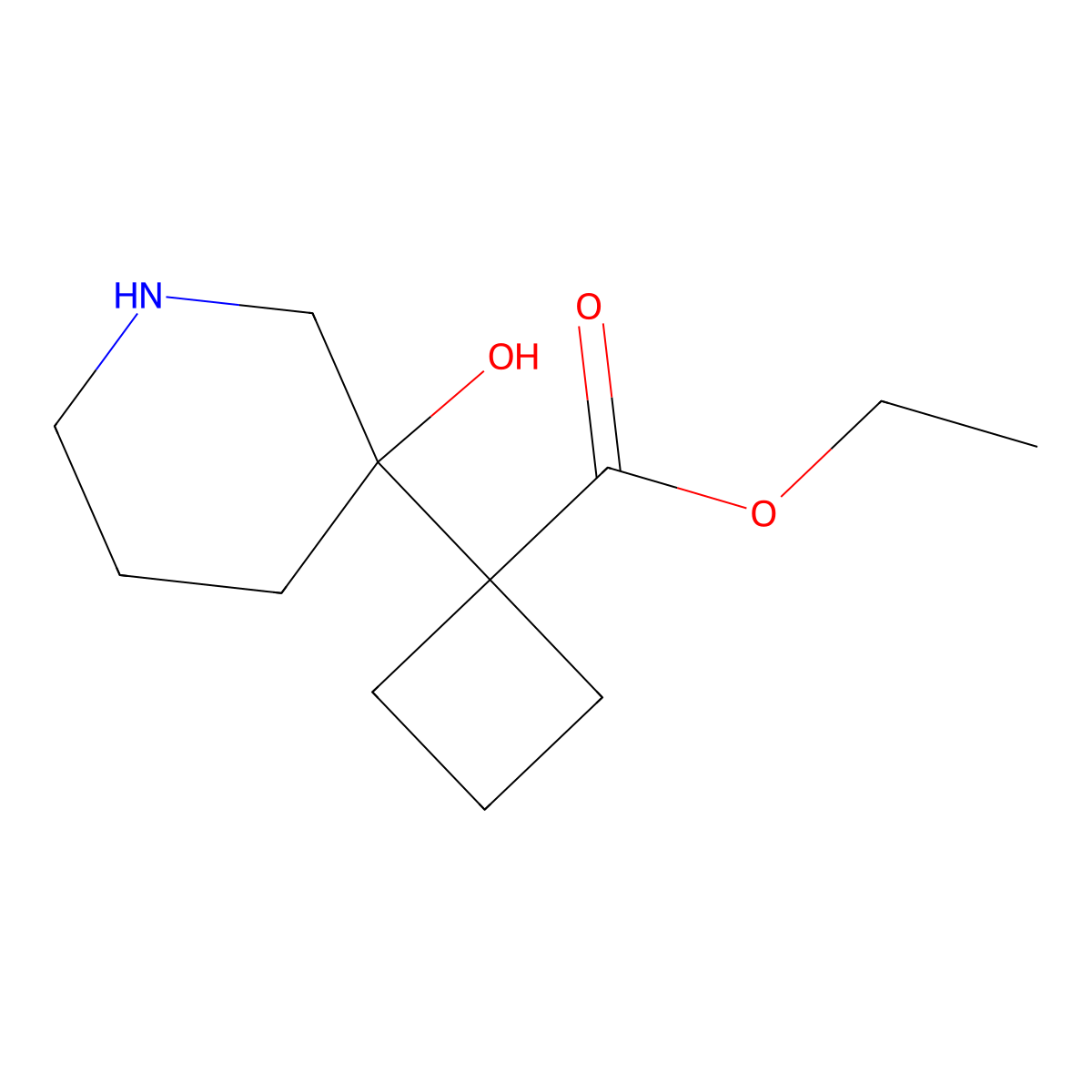 Ethyl 1-(3-hydroxypiperidin-3-yl)cyclobutane-1-carboxylate molecular structure, CAS 2287298-18-2