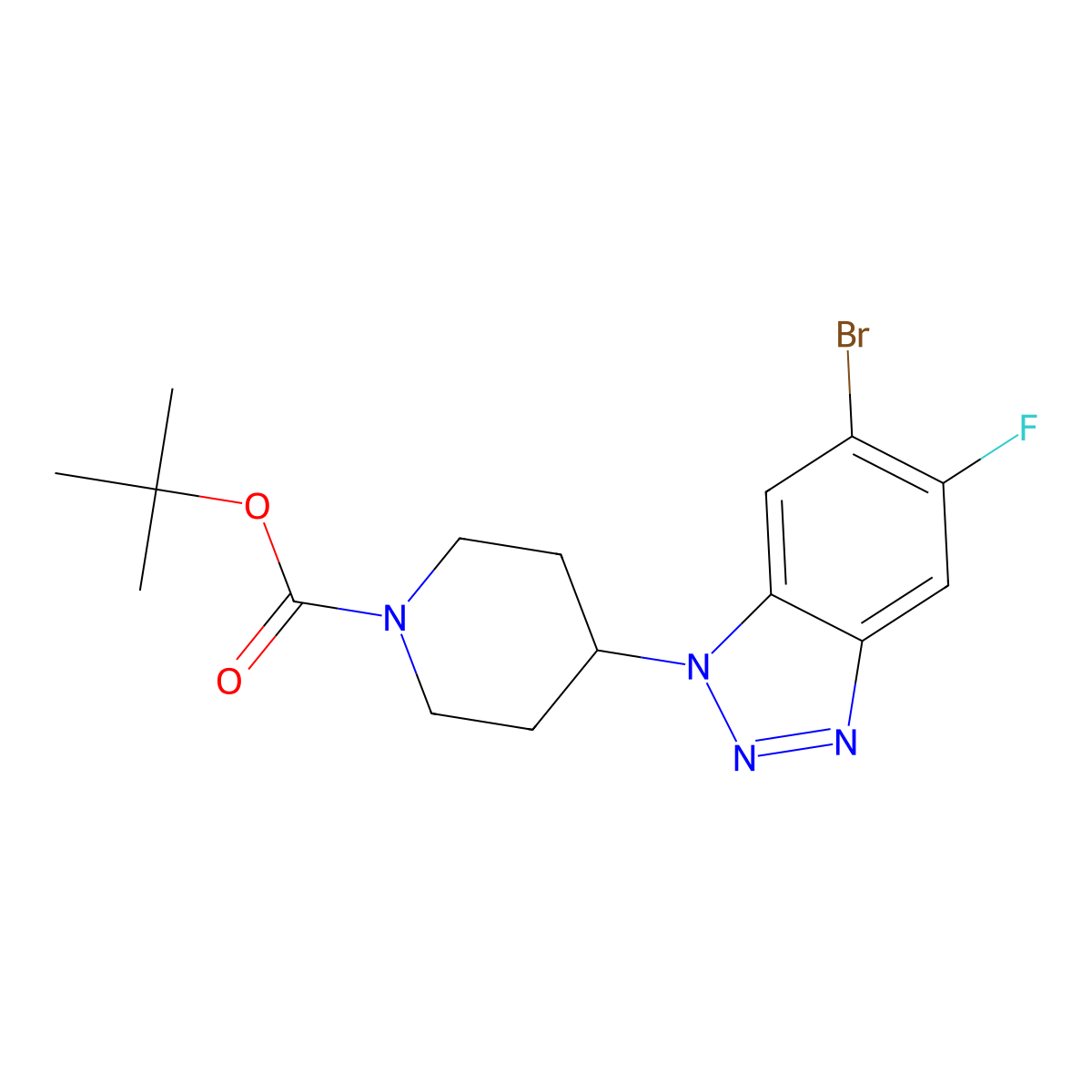 tert-butyl 4-(6-bromo-5-fluoro-1H-1,2,3-benzotriazol-1-yl)piperidine-1-carboxylate molecular structure, CAS 2287298-42-2