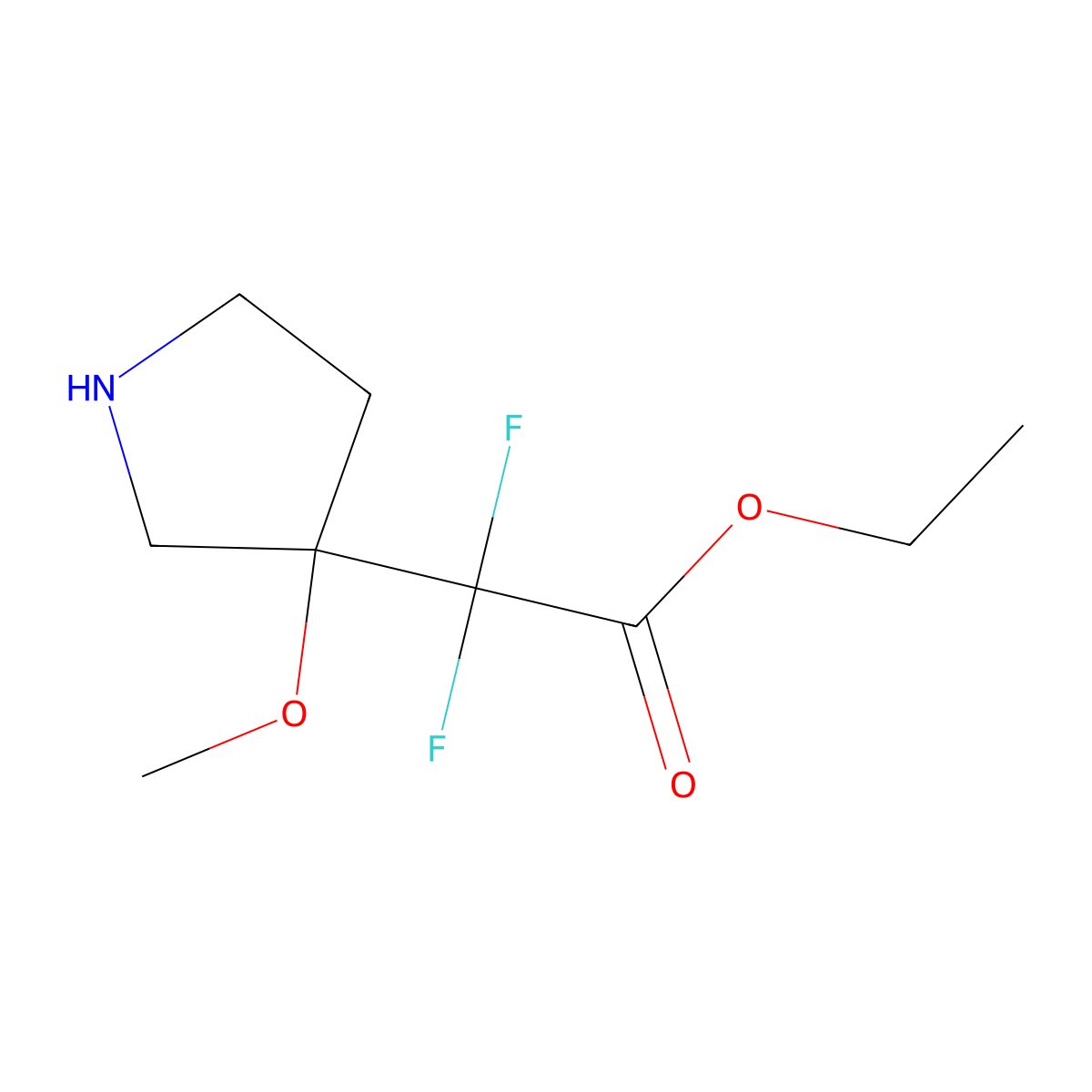 Ethyl 2,2-difluoro-2-(3-methoxypyrrolidin-3-yl)acetate molecular structure, CAS 2287298-57-9