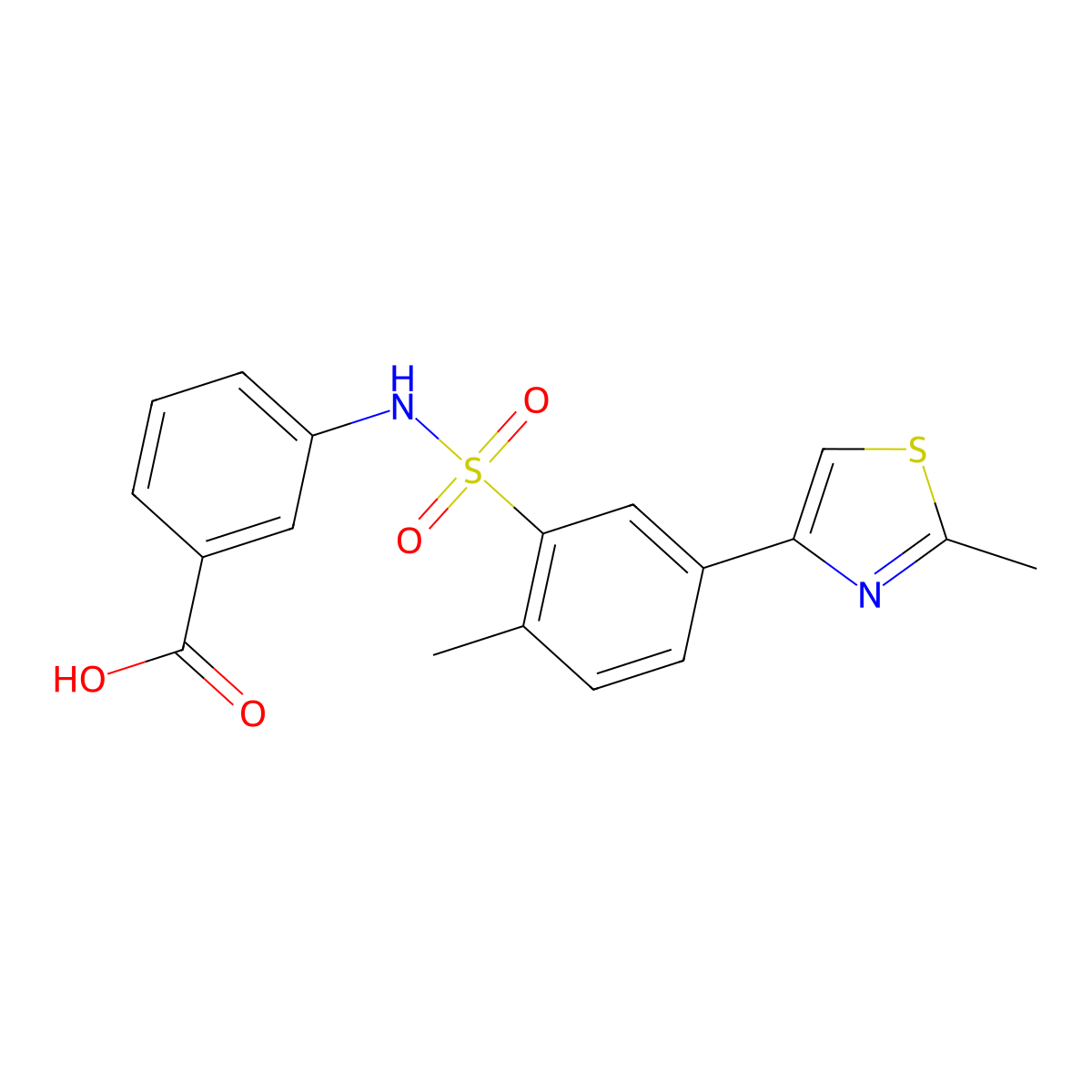 3-[2-Methyl-5-(2-methyl-1,3-thiazol-4-yl)benzenesulfonamido]benzoic acid molecular structure, CAS 2287298-66-0