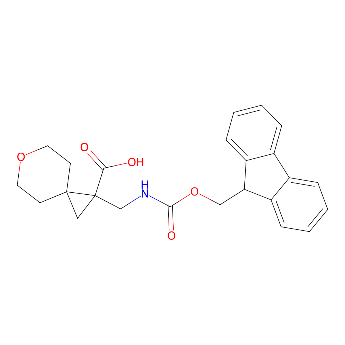 1-[({[(9H-fluoren-9-yl)methoxy]carbonyl}amino)methyl]-6-oxaspiro[2.5]octane-1-carboxylic acid molecular structure, CAS 2287298-74-0
