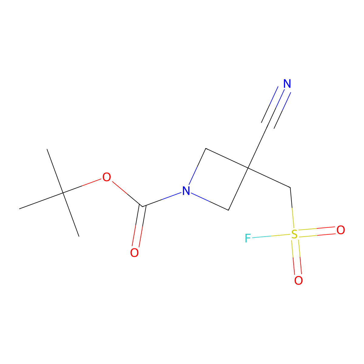 Tert-butyl 3-cyano-3-[(fluorosulfonyl)methyl]azetidine-1-carboxylate molecular structure, CAS 2287299-56-1