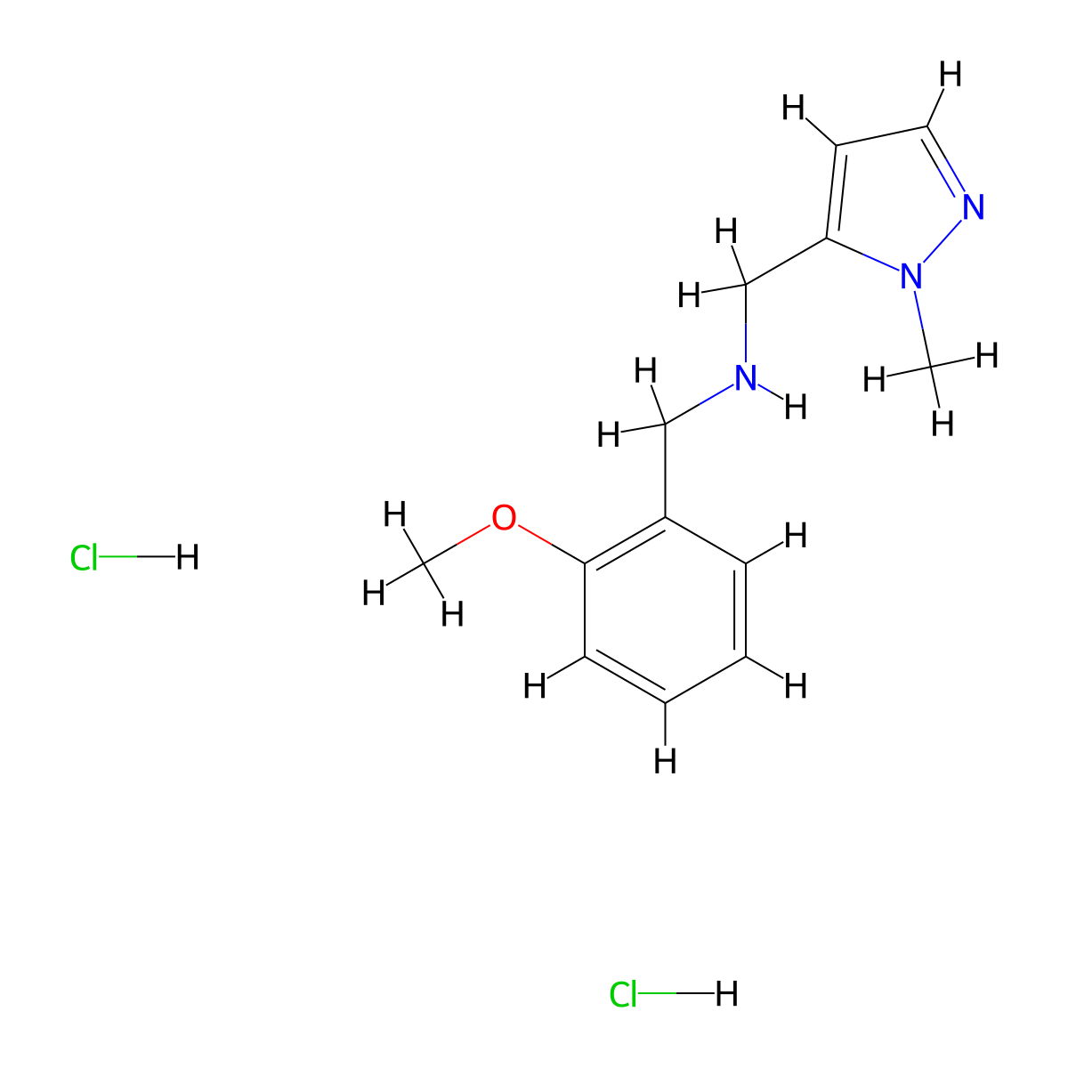 ((2-methoxyphenyl)methyl)((1-methyl-1H-pyrazol-5-yl)methyl)amine dihydrochloride molecular structure, CAS 2287299-66-3