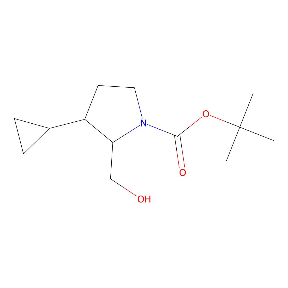 Tert-butyl 3-cyclopropyl-2-(hydroxymethyl)pyrrolidine-1-carboxylate molecular structure, CAS 2287299-90-3