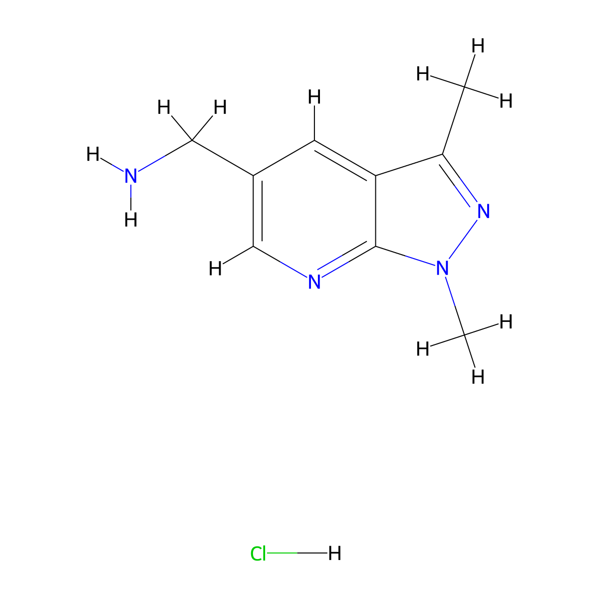 (1,3-dimethyl-1H-pyrazolo(3,4-b)pyridin-5-yl)methanamine hydrochloride molecular structure, CAS 2287300-21-2
