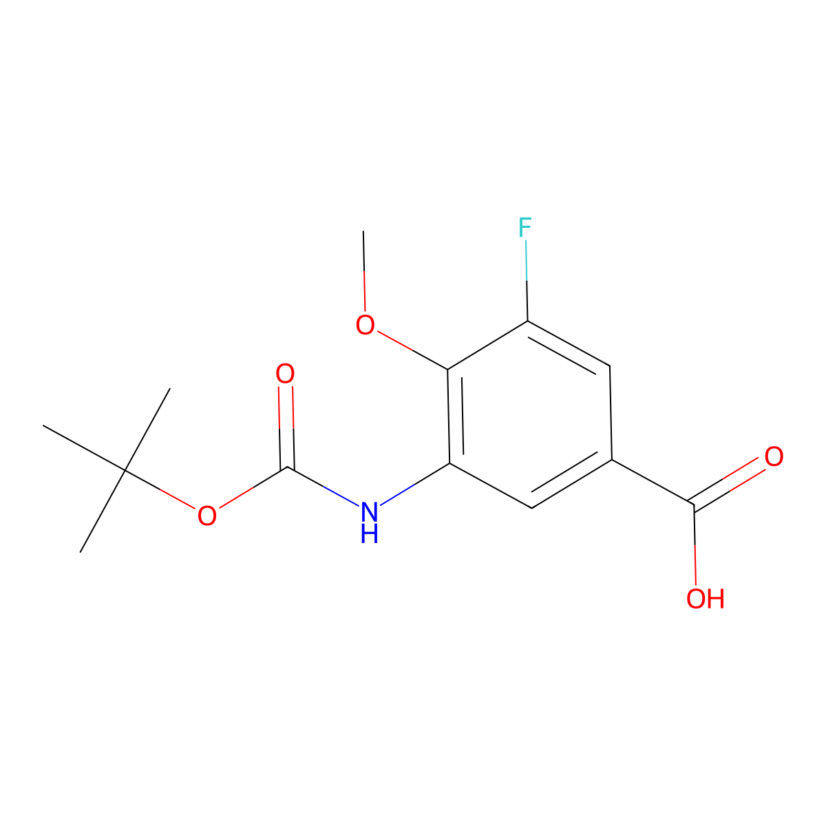 3-{[(Tert-butoxy)carbonyl]amino}-5-fluoro-4-methoxybenzoic acid molecular structure, CAS 2287300-27-8